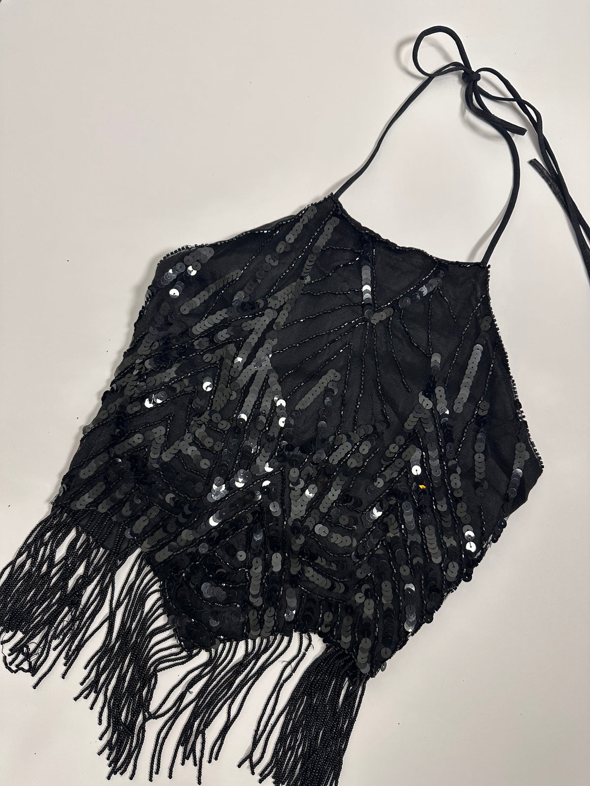 Sequined Fringe Halter Top (Small)