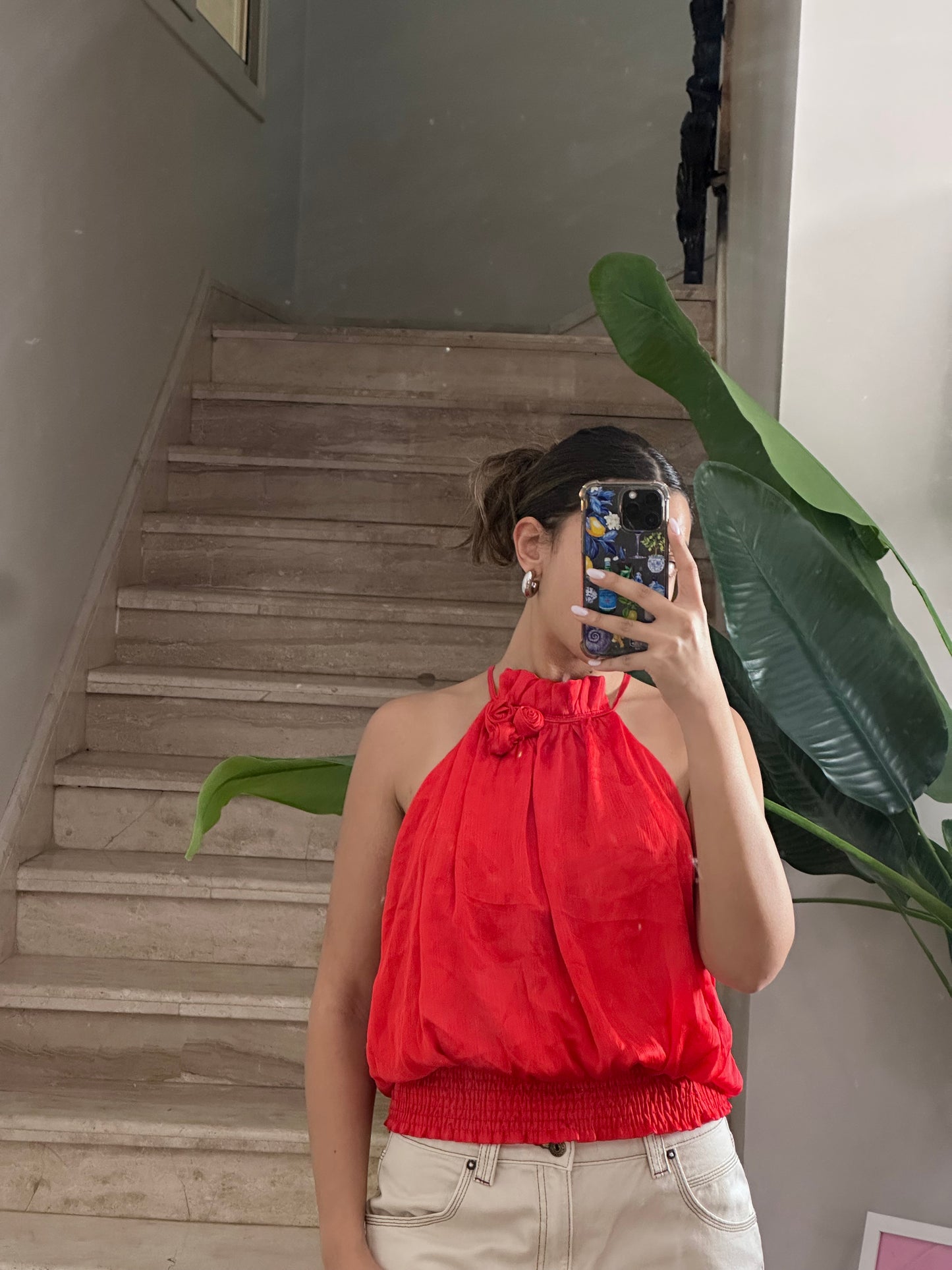 Red Satin Halter Top (Large)