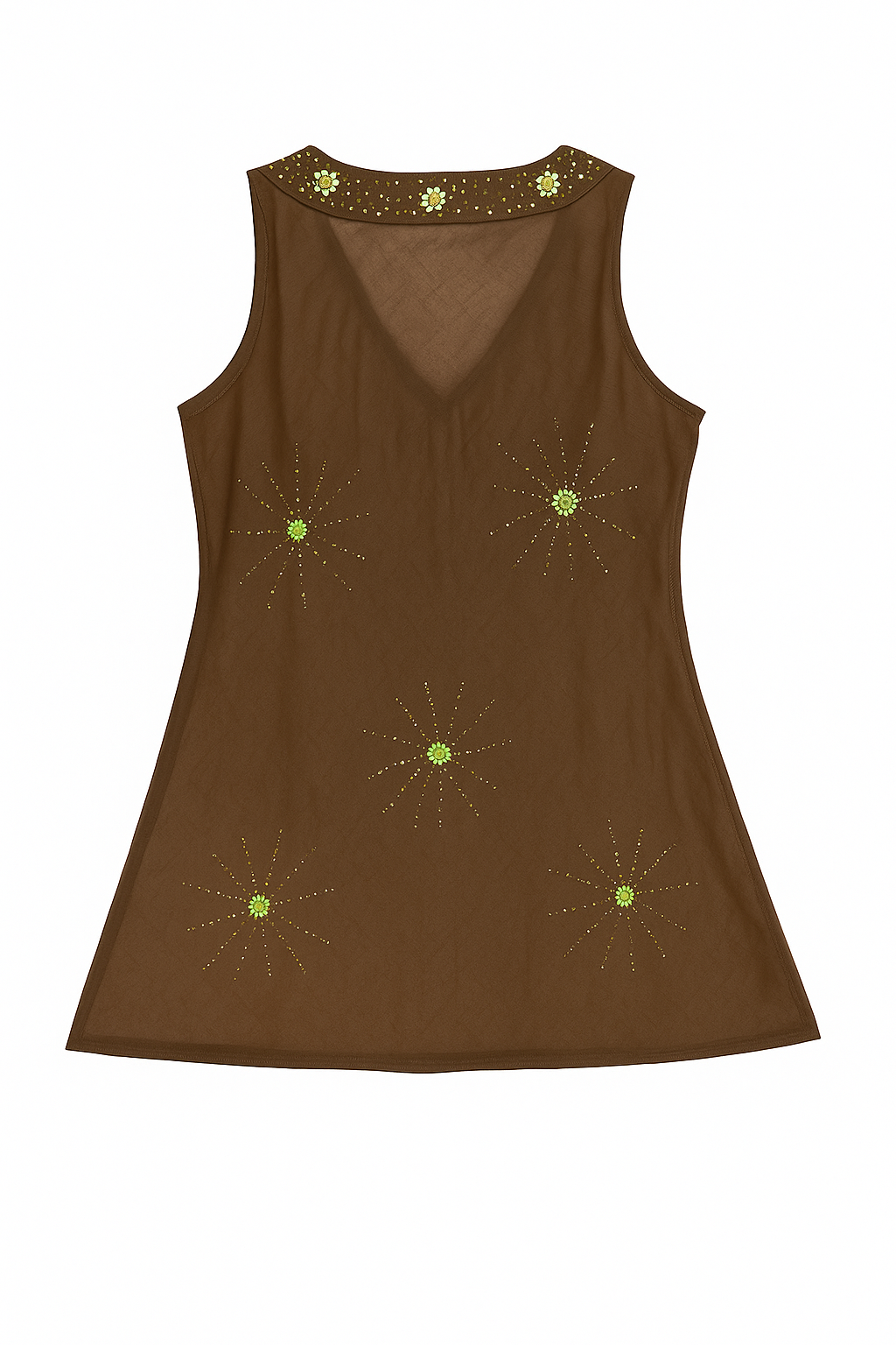 Brown See Through Embroidery Dress