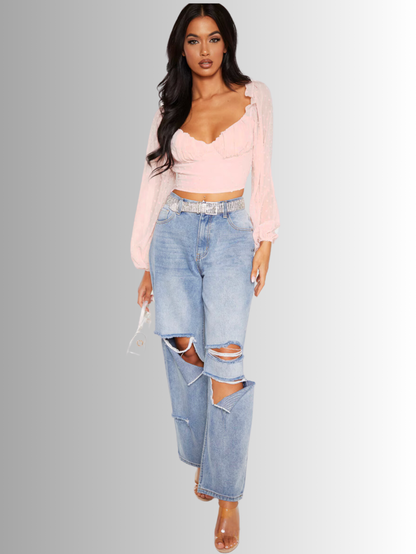 Mesh Sleeve Crop Top
