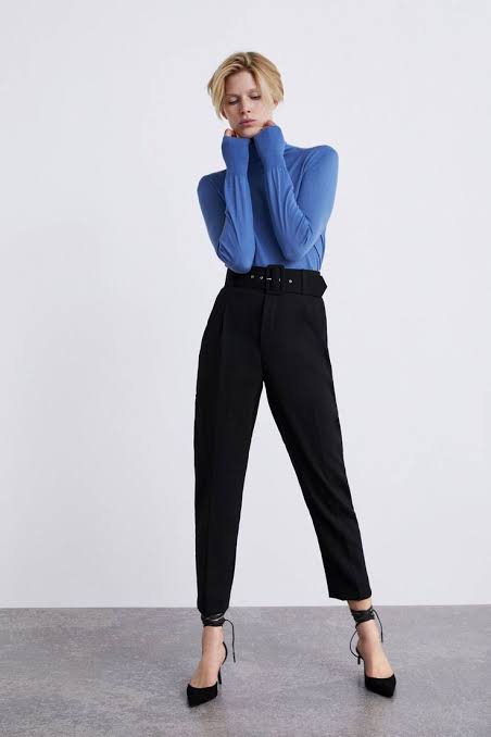 Formal Black Pants with Belt - Zara