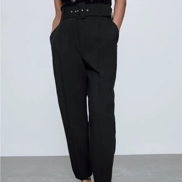 Formal Black Pants with Belt - Zara