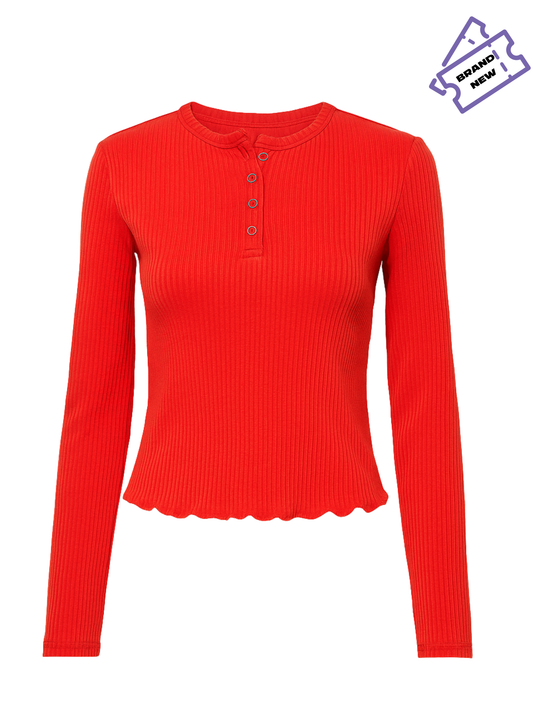 Red Ribbed Basic Top - New Look