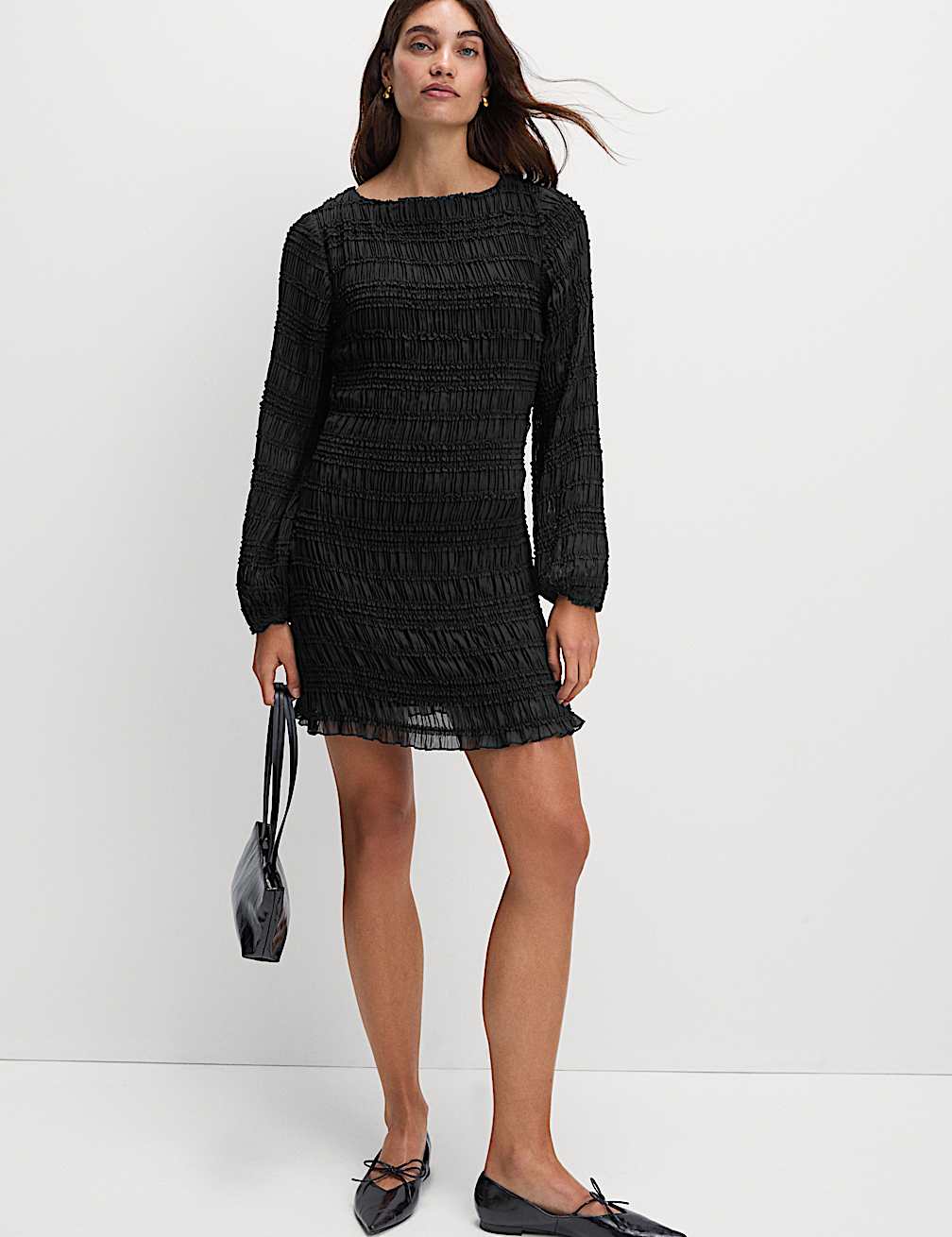 Textured Shirred Mini Dress (Medium)