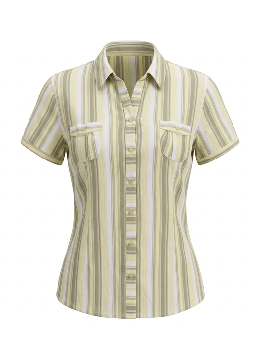 Side Rushed Striped Shirt (Medium)