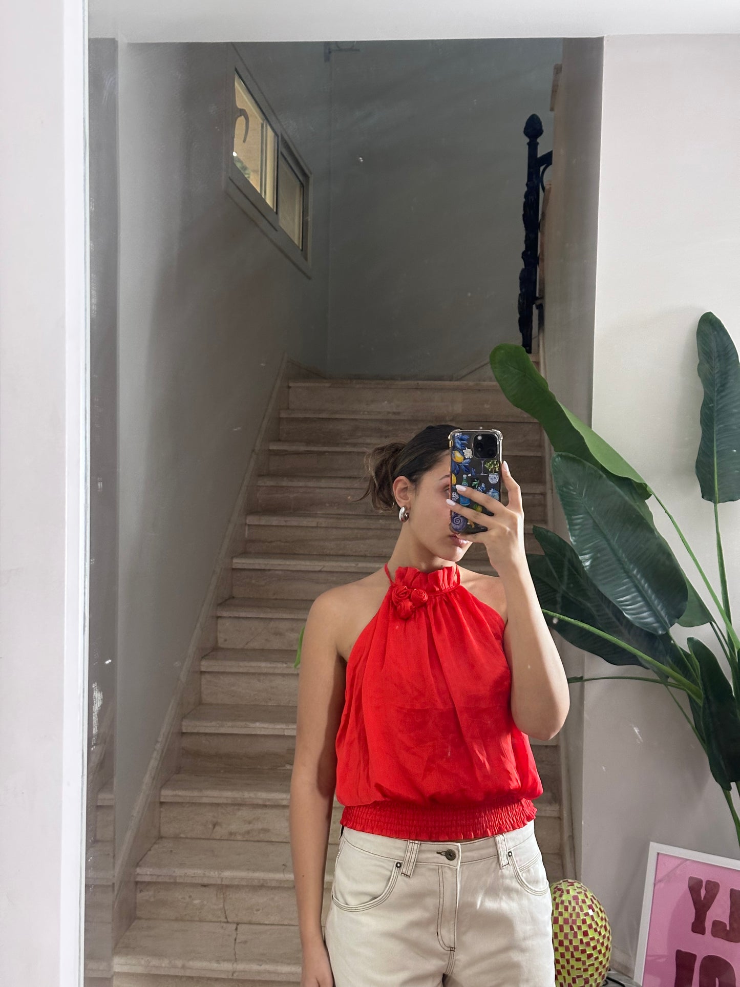 Red Satin Halter Top (Large)
