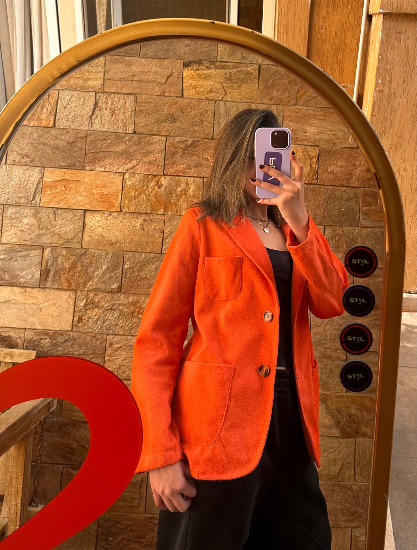 Orange Winter Blazer - Shein