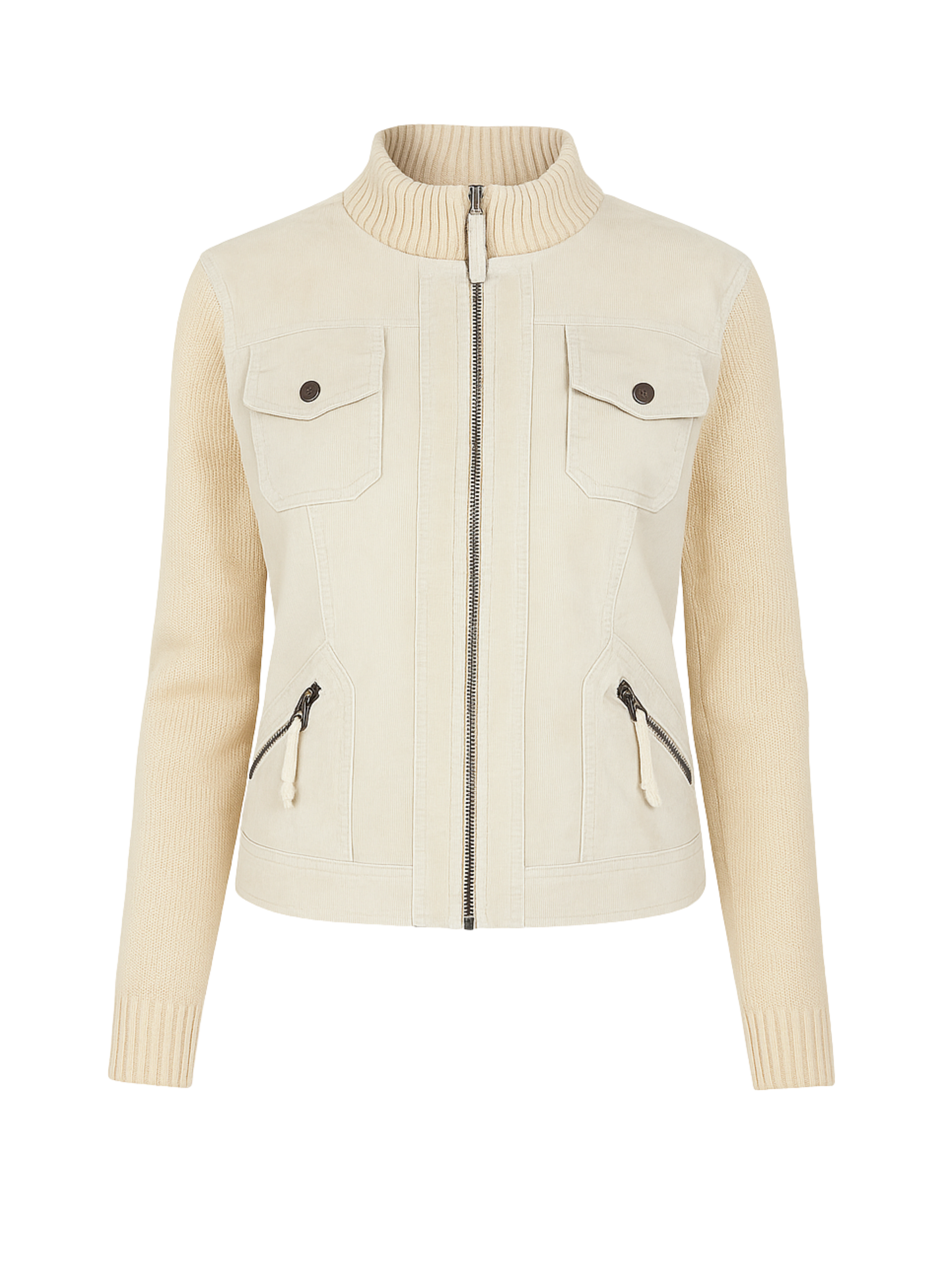 Beige Vintage Zip Up Knit Sleeve