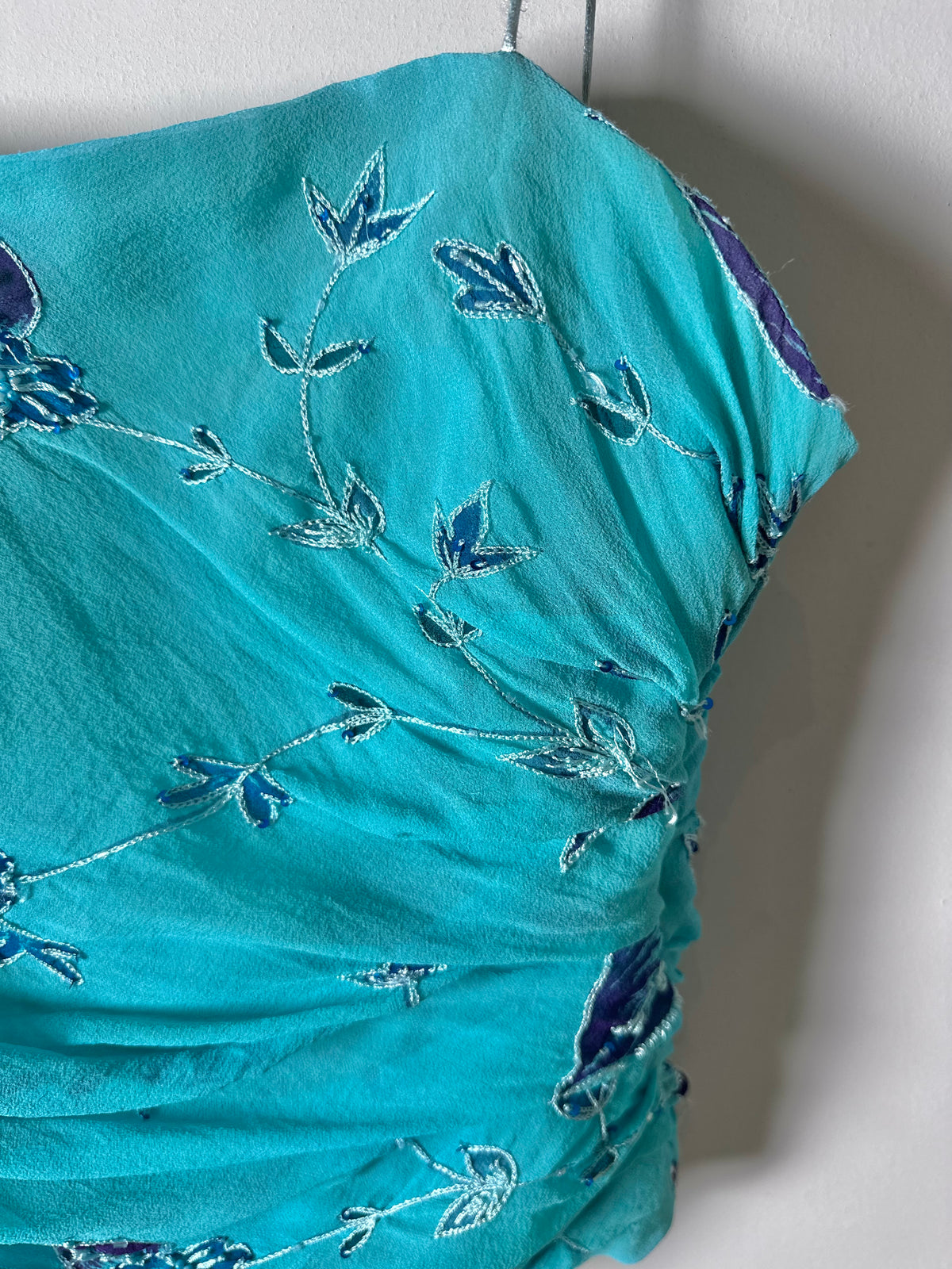 Turquoise Cami with embroidery (Medium)