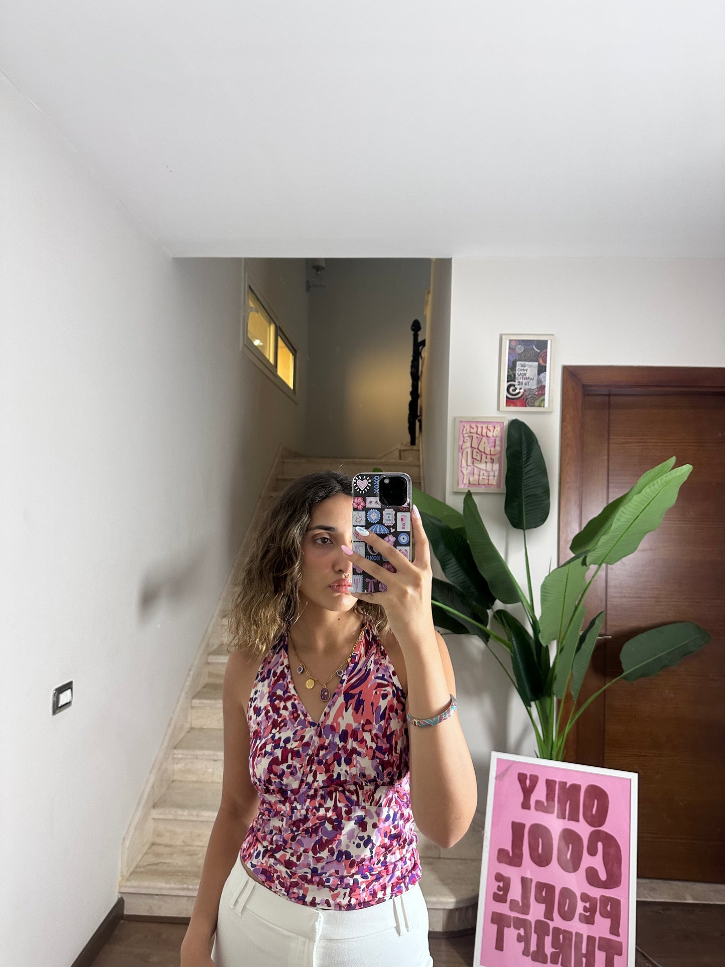 Pink Floral Halter Top (Medium)