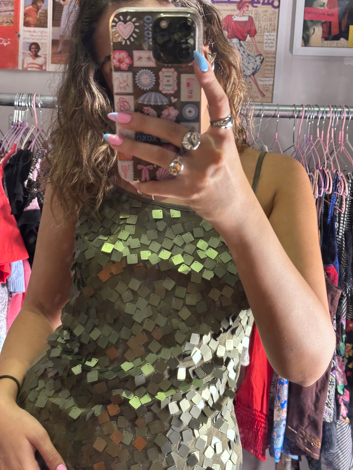 Olive Sequin Cami (Small)