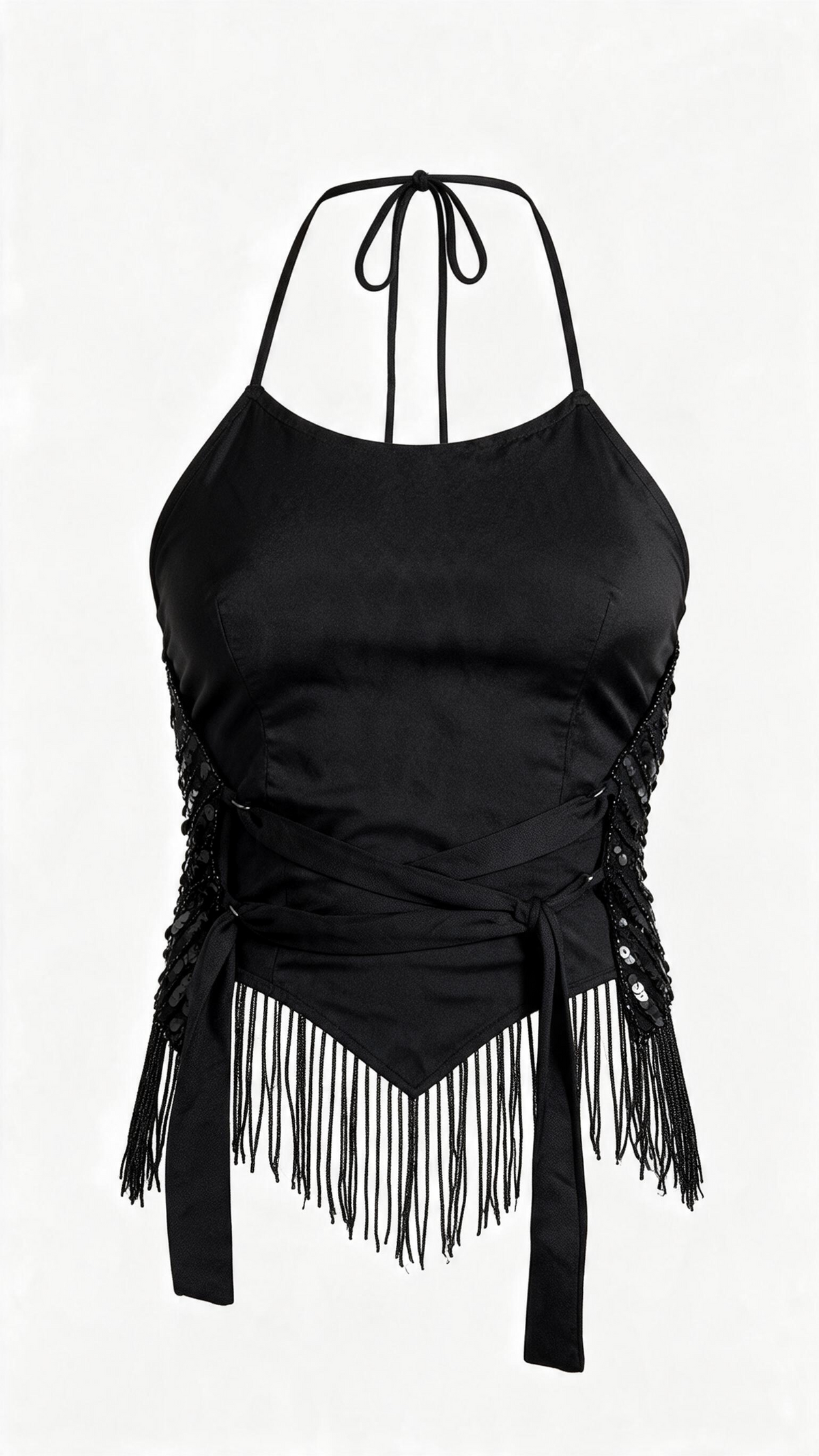 Sequined Fringe Halter Top (Small)