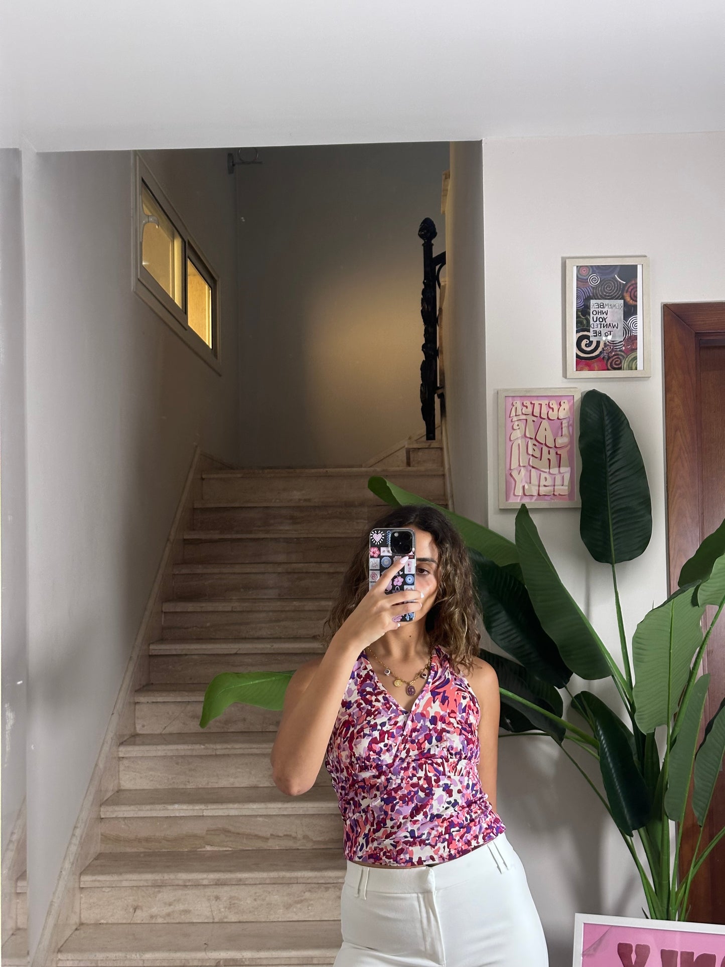 Pink Floral Halter Top (Medium)