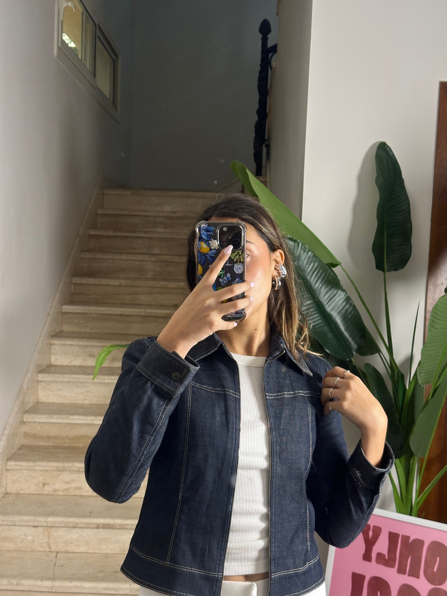 Dark Wash Zip Up Denim (Medium)