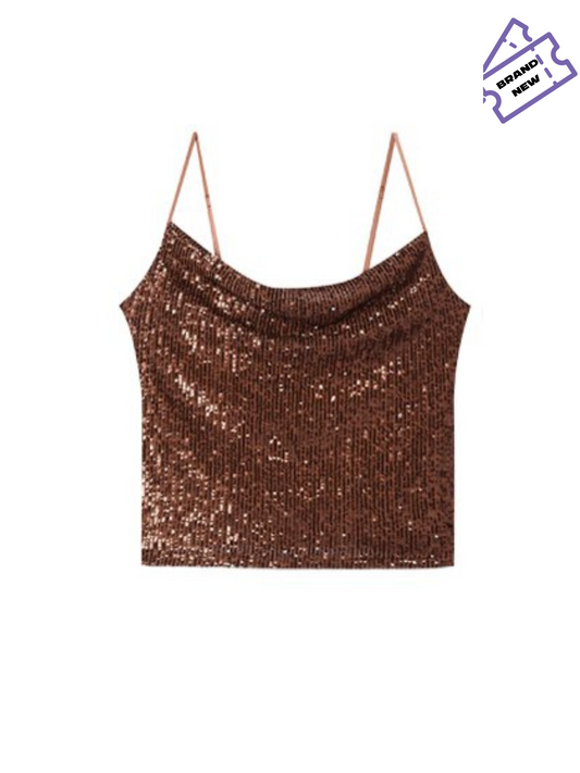 Brown Sequins Top - Stradivarius