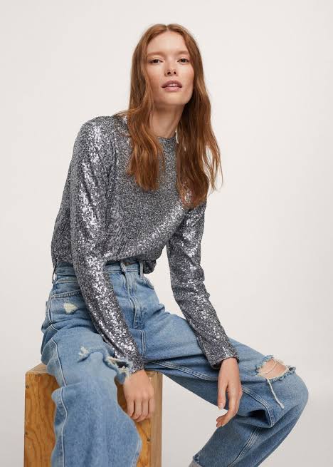 Silver Long Sleeve Top (Small)