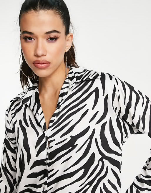 Satin Zebra Chemise - Bershka