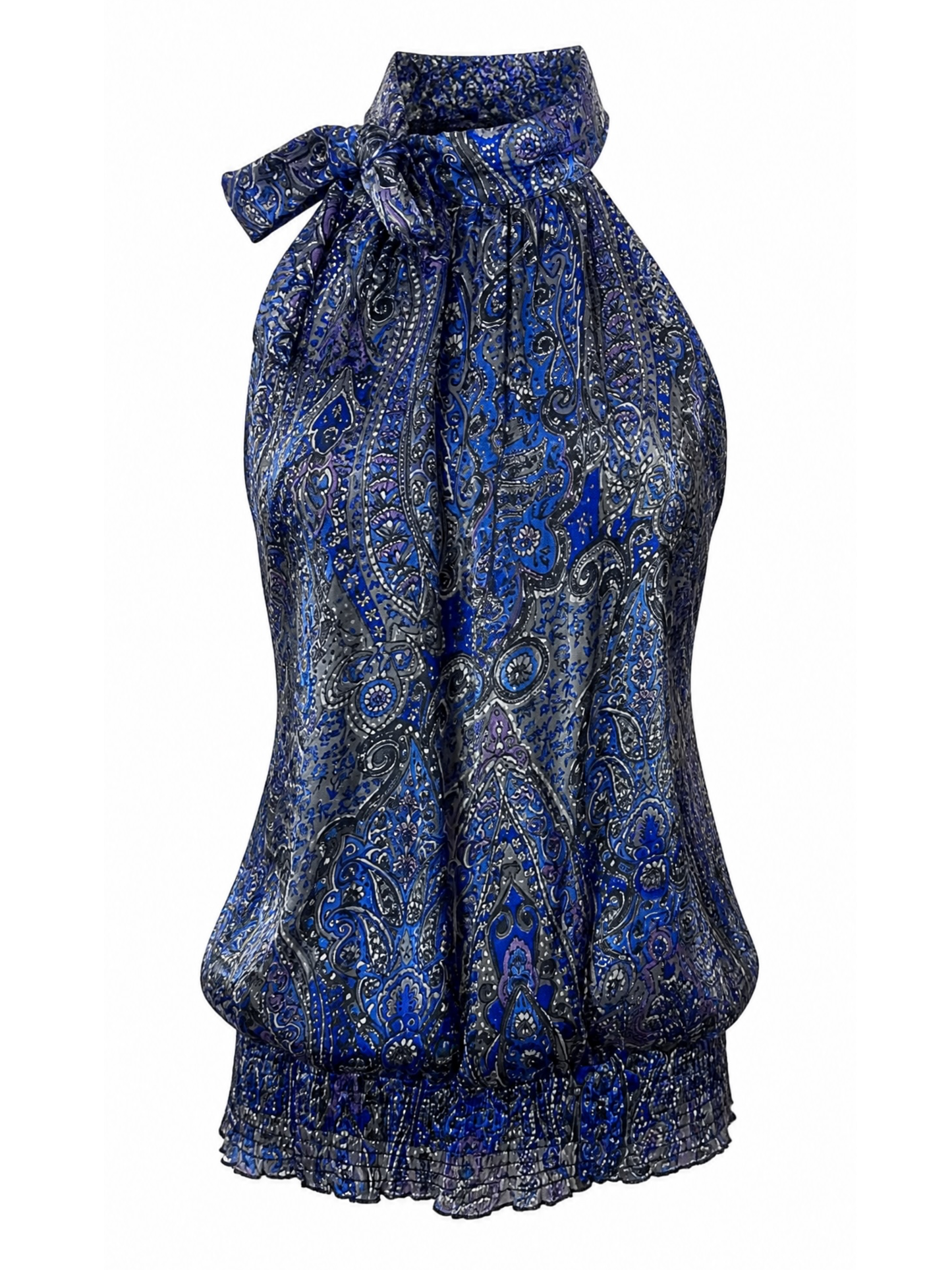 Blue Paisley Tie Neck Top (Large)