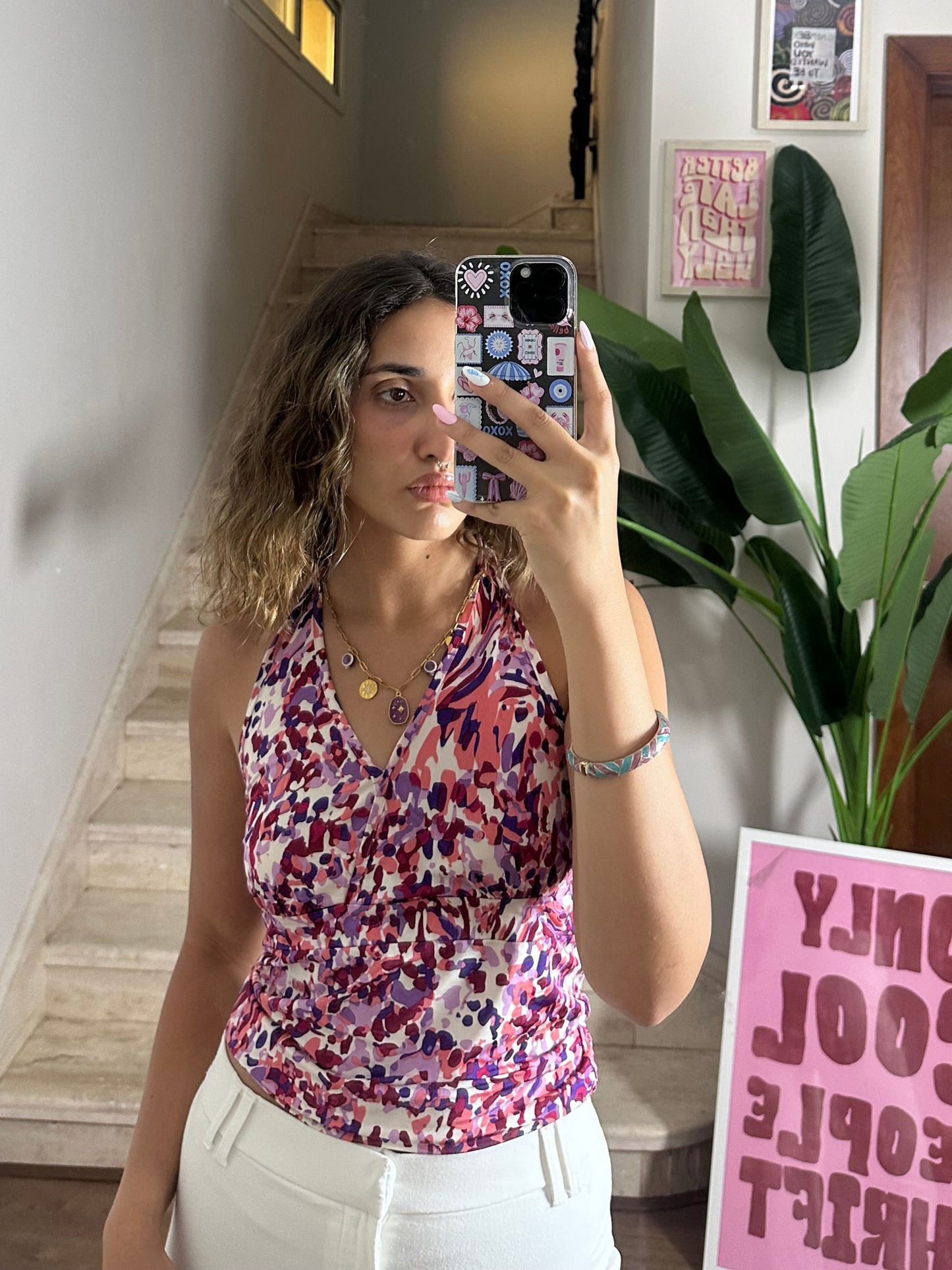 Pink Floral Halter Top (Medium)