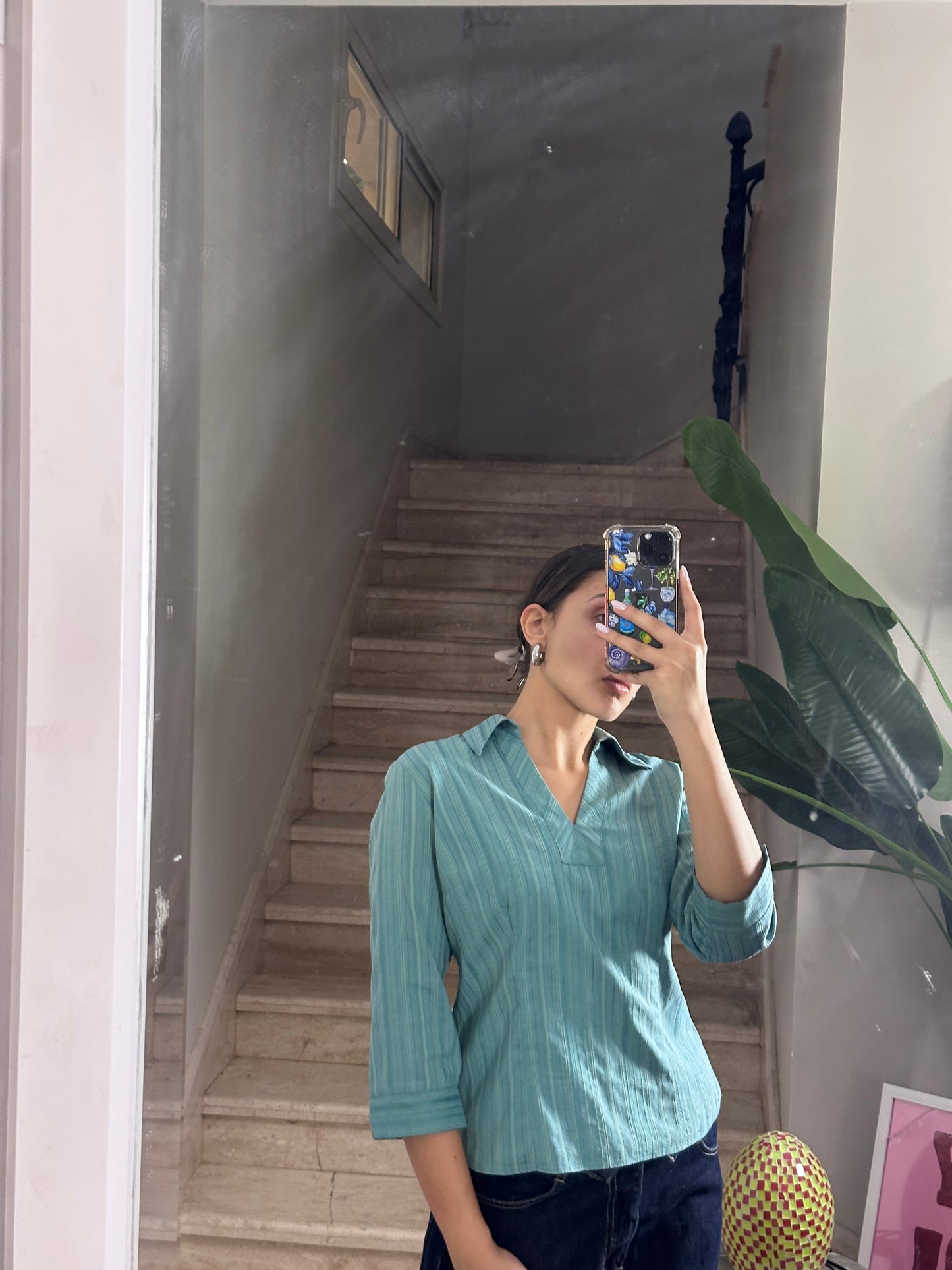 Baby Blue Striped Shirt (Large)