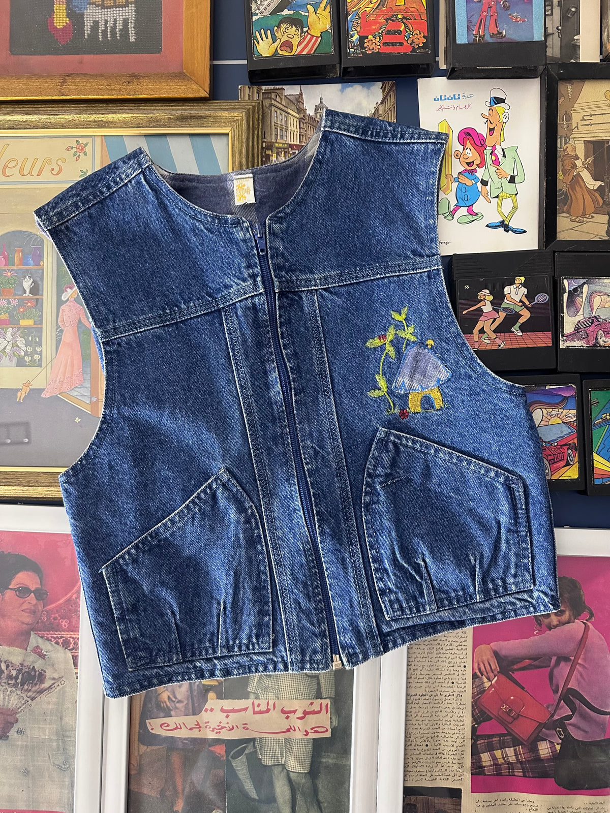 Denim Embroidery Vest (Medium)