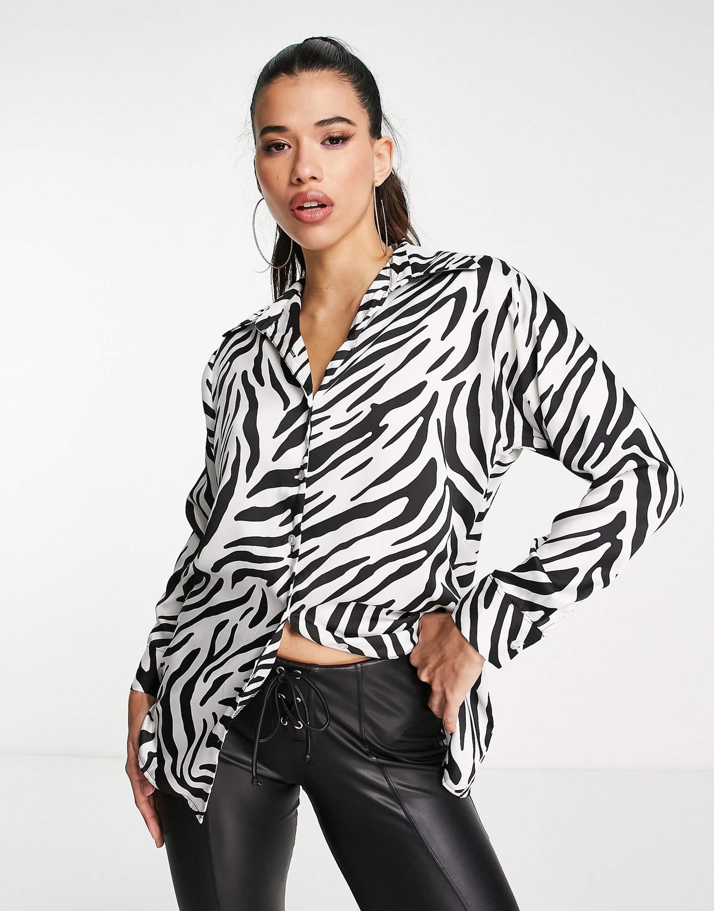 Satin Zebra Chemise - Bershka