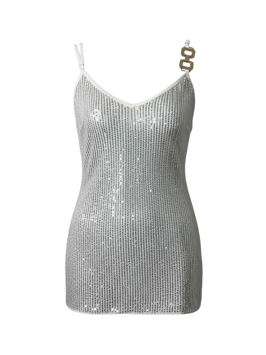Gold Detailed White Sequin Top ( X Large)