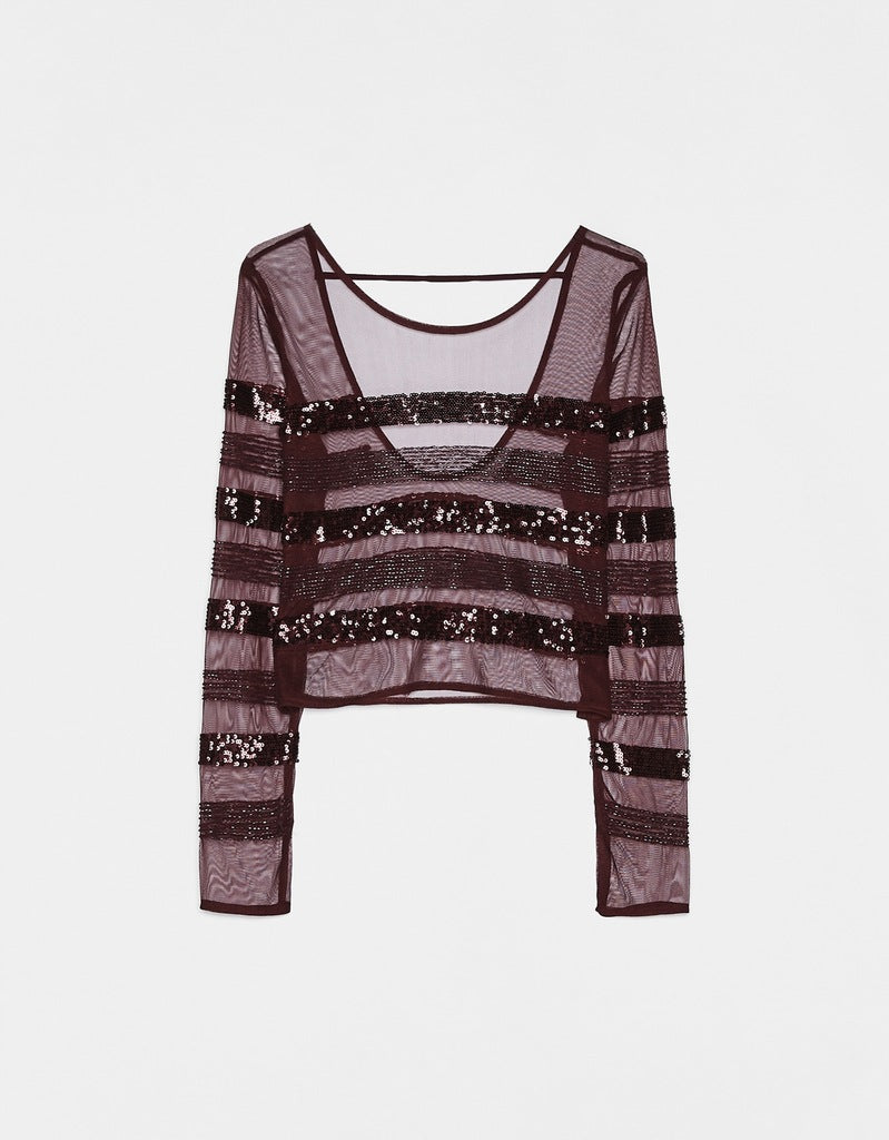 Burgundy Transparent Top - Bershka