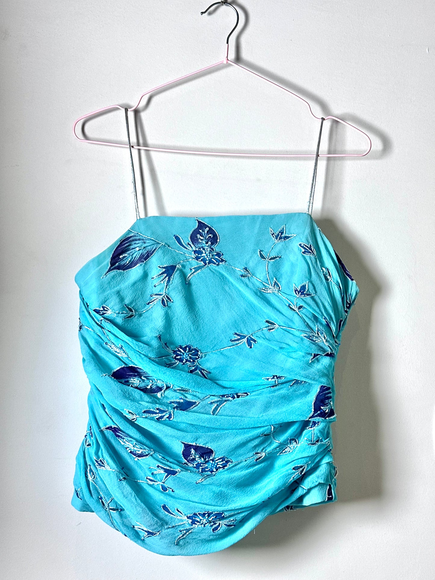 Turquoise Cami with embroidery (Medium)