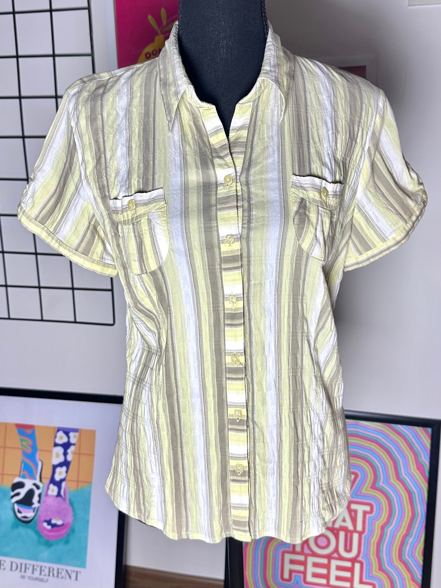 Side Rushed Striped Shirt (Medium)