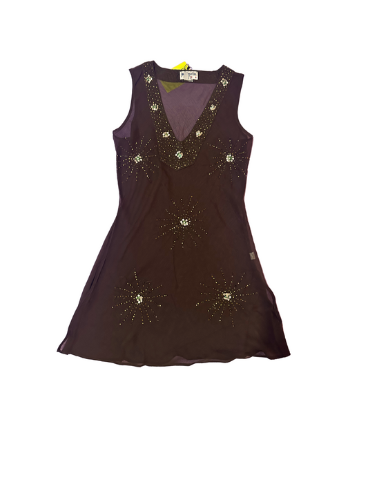 Brown See Through Embroidery Dress