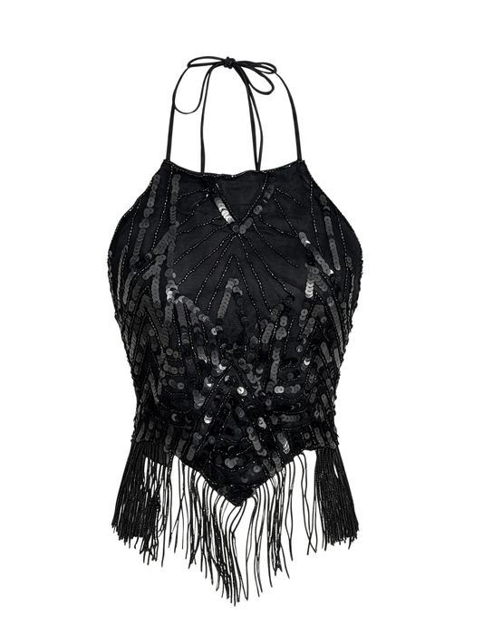 Sequined Fringe Halter Top (Small)