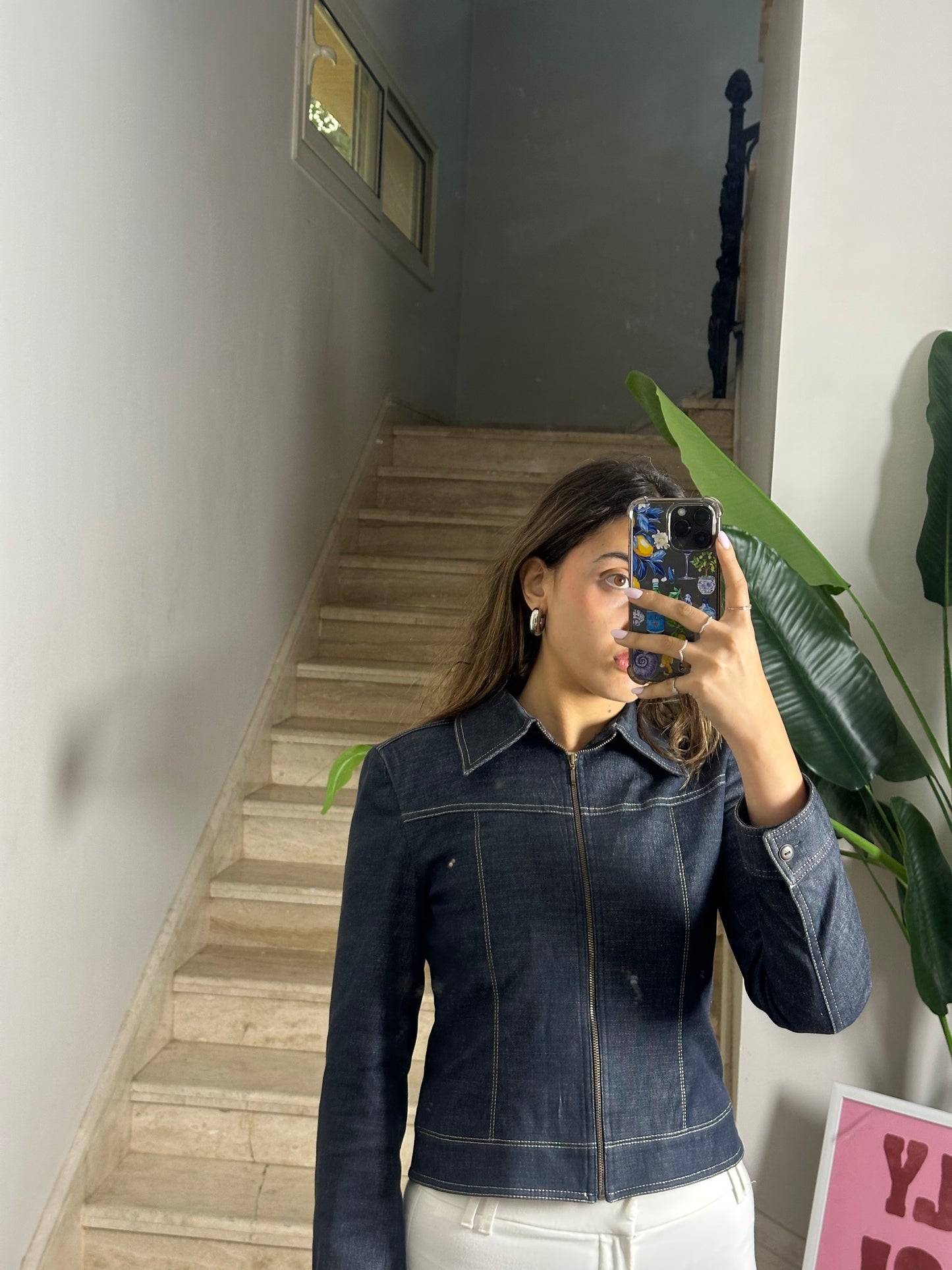 Dark Wash Zip Up Denim (Medium)