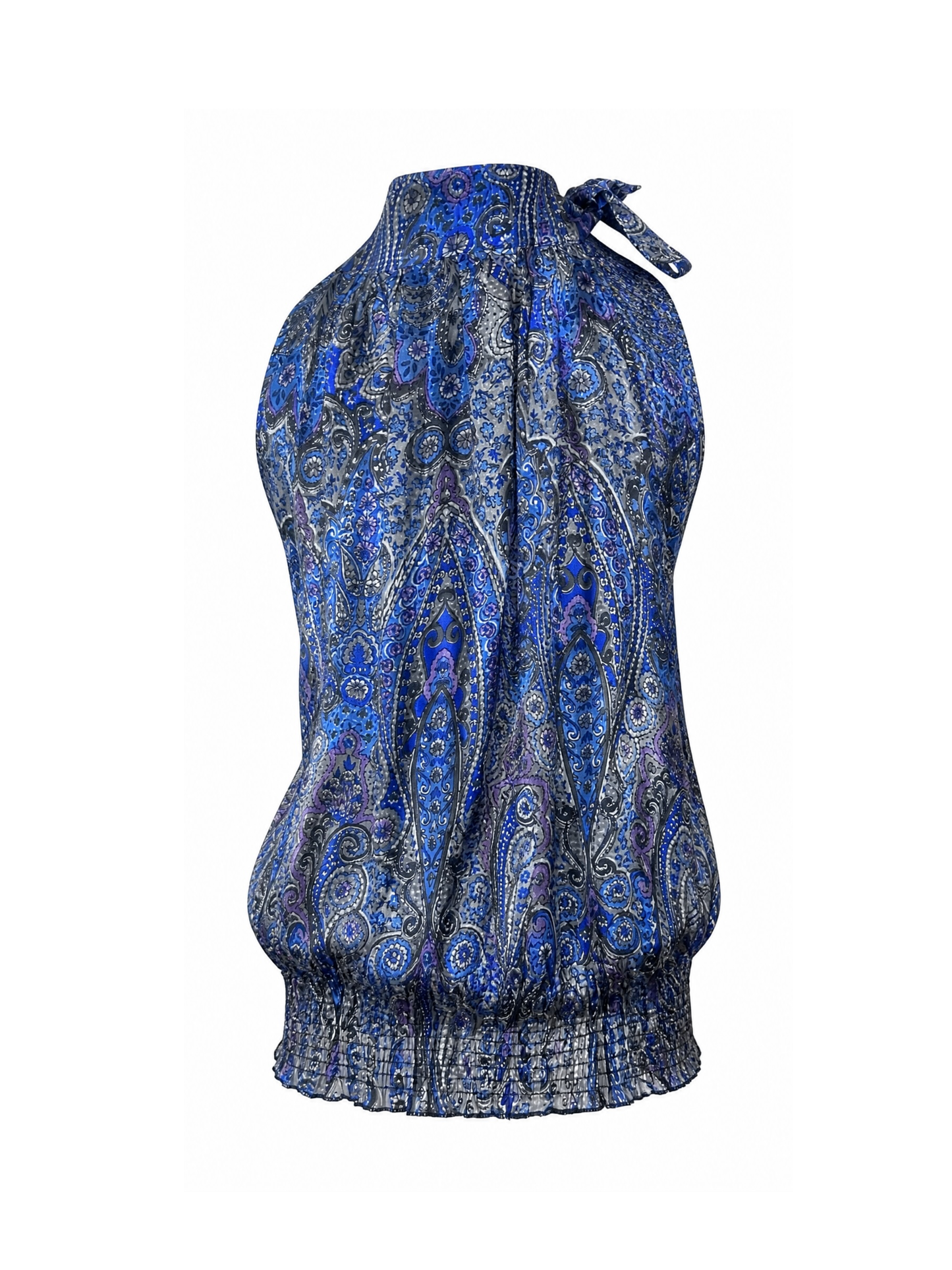 Blue Paisley Tie Neck Top (Large)