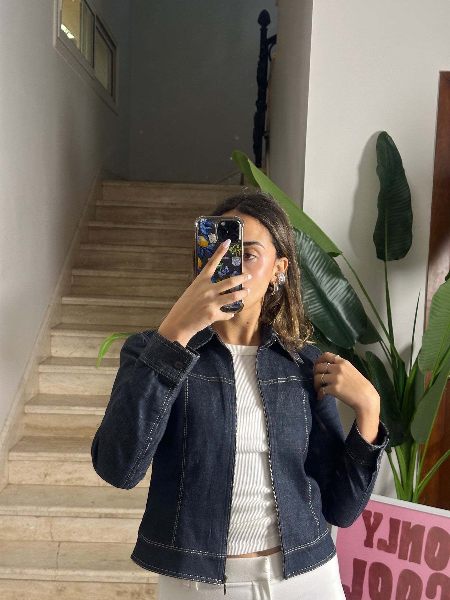 Dark Wash Zip Up Denim (Medium)