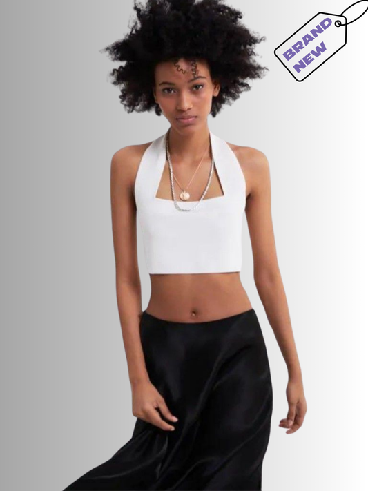 White Halter Crop Top - Zara