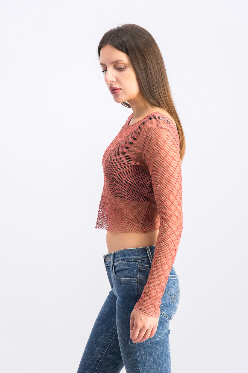 Shimmery Mesh Top - Bershka