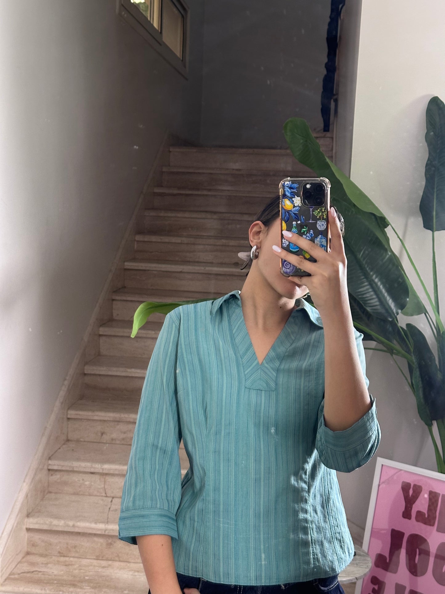 Baby Blue Striped Shirt (Large)