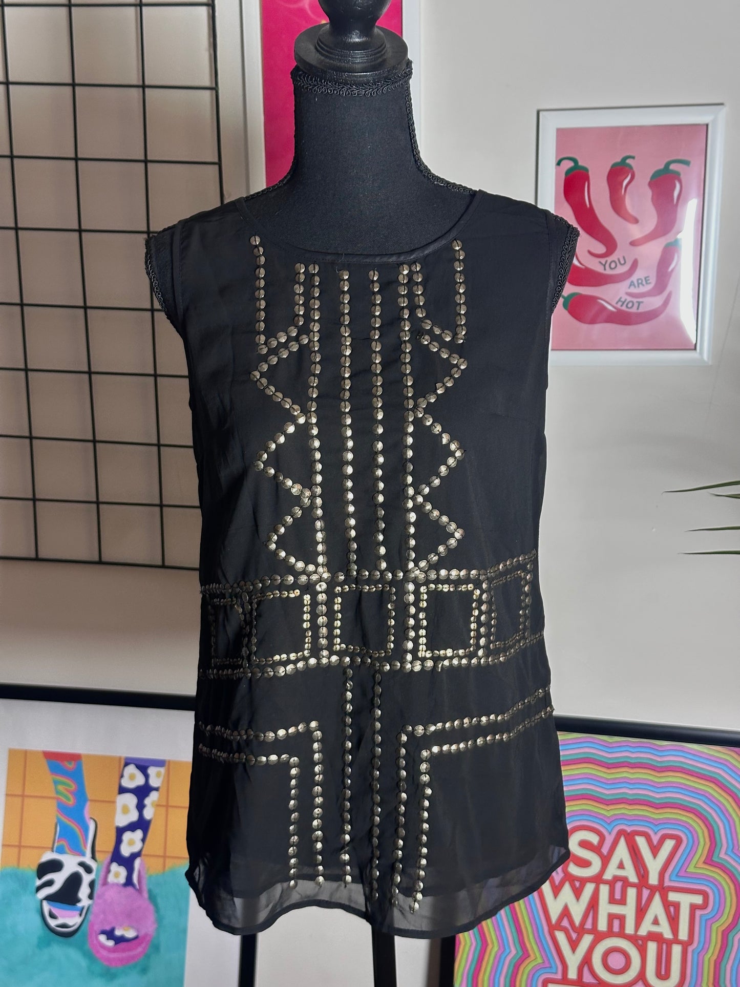 Sequins Mesh Blouse (Large)