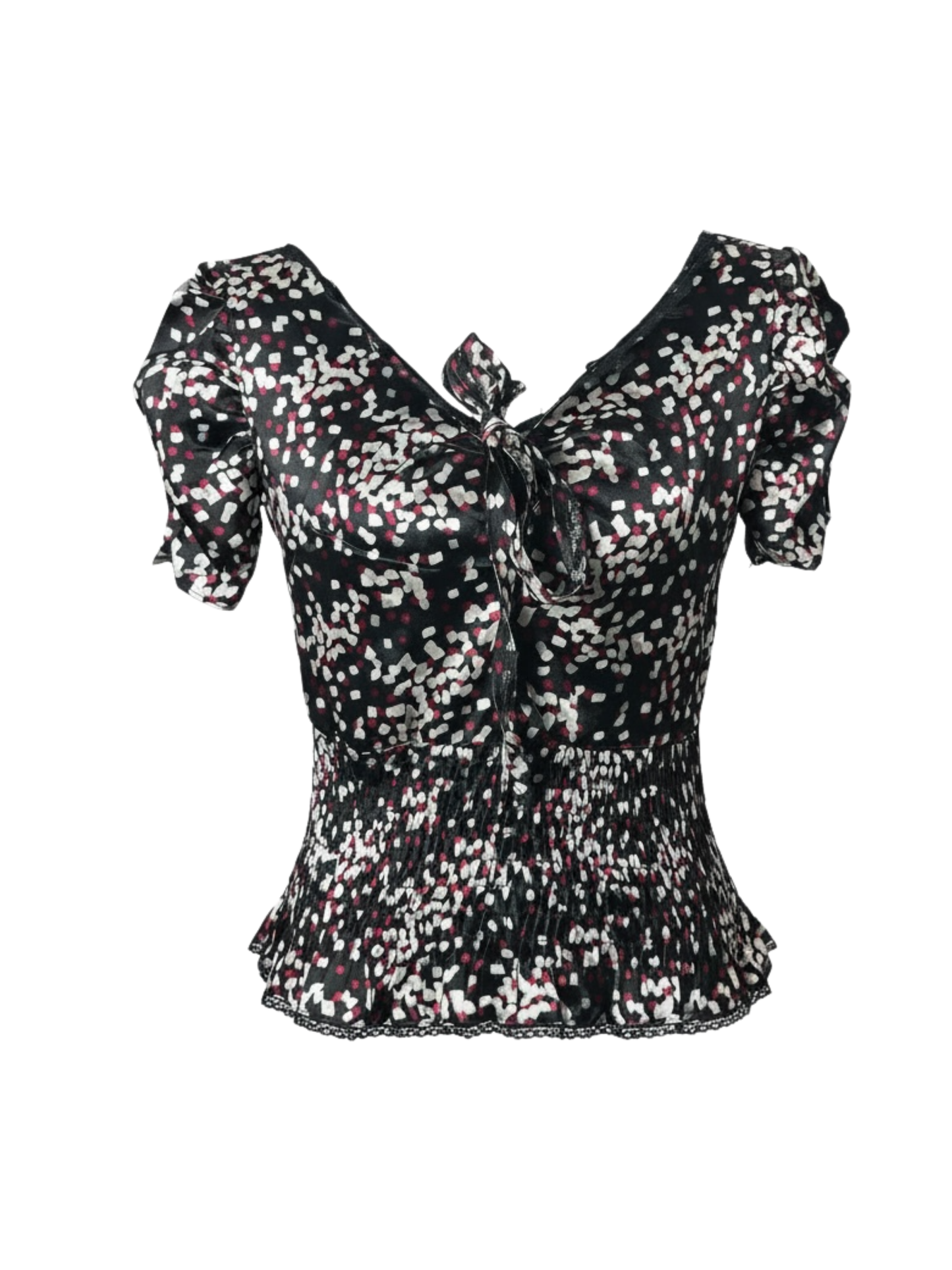 Rushed Satin Floral Blouse (Medium)