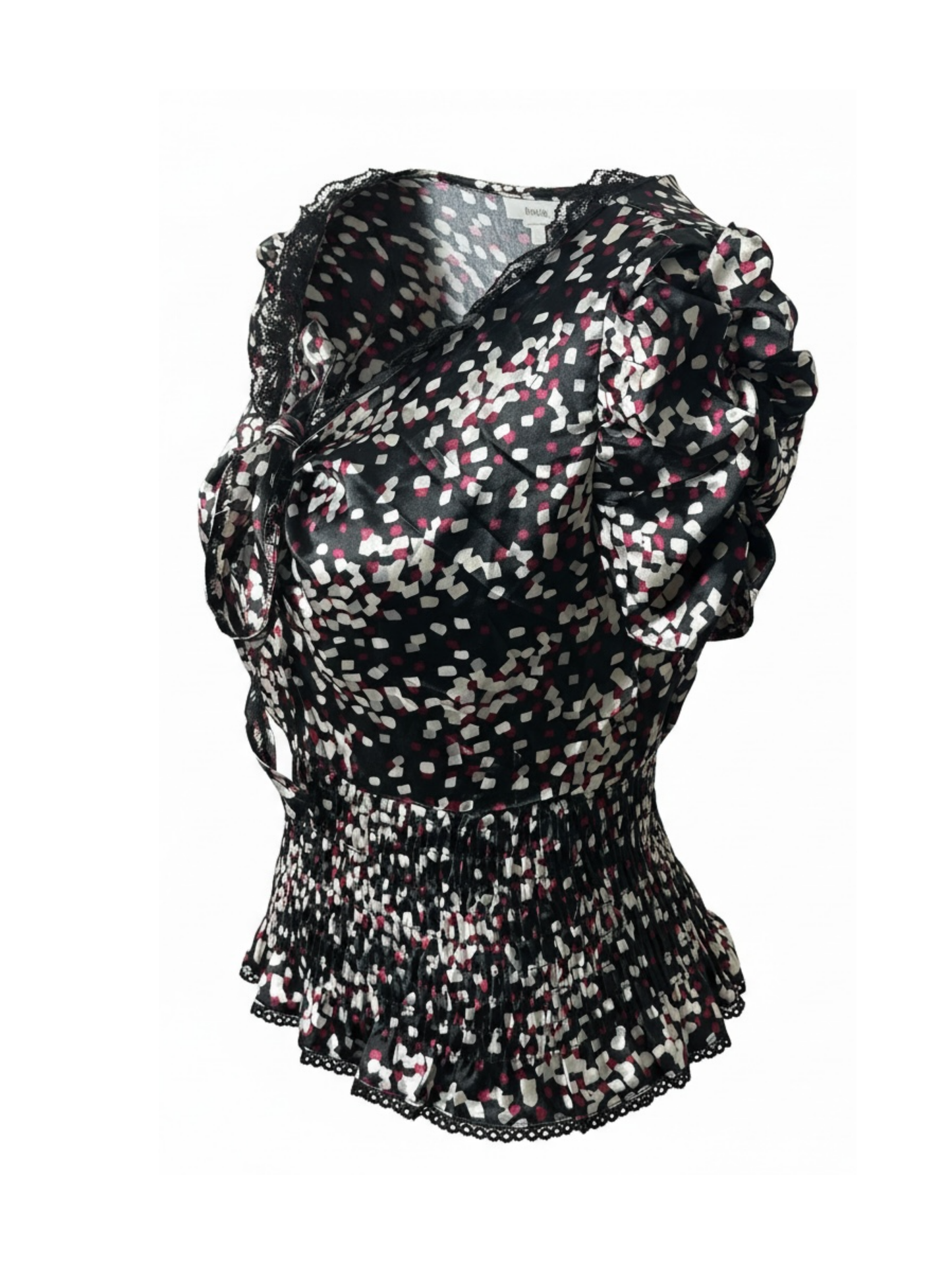Rushed Satin Floral Blouse (Medium)