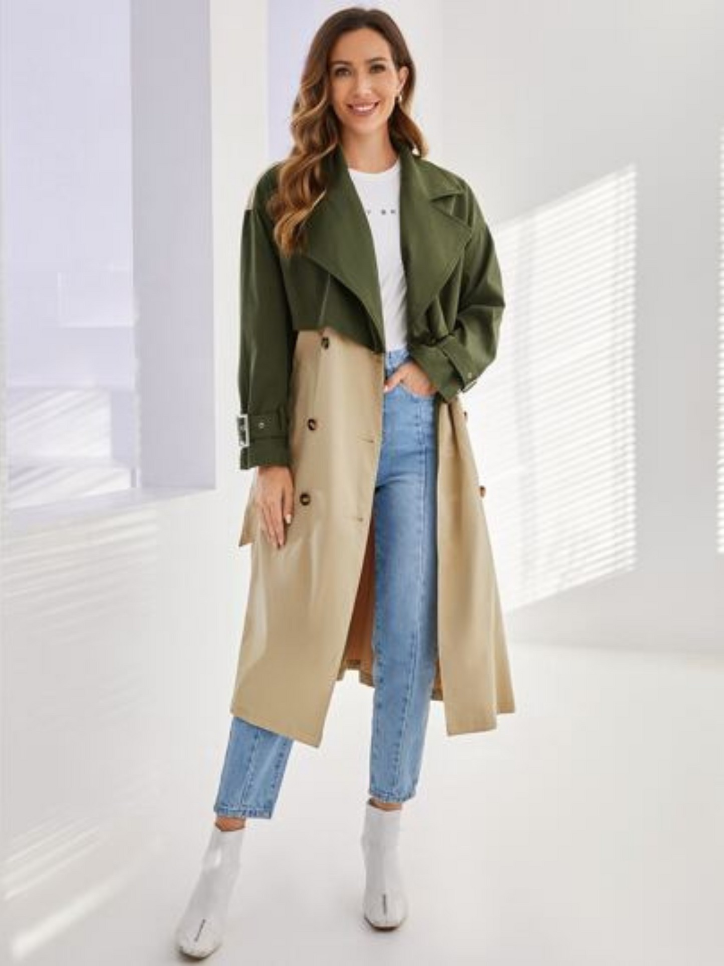 Two Tone Doubled Coat - Shein