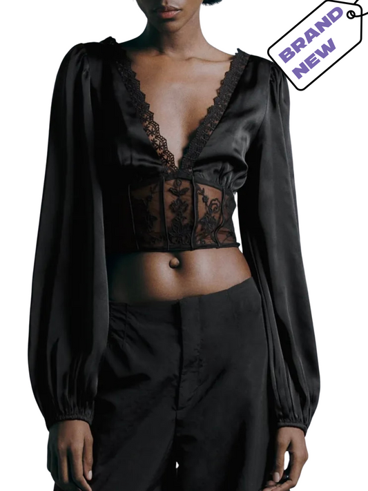 Black Satin Corset Top - Zara