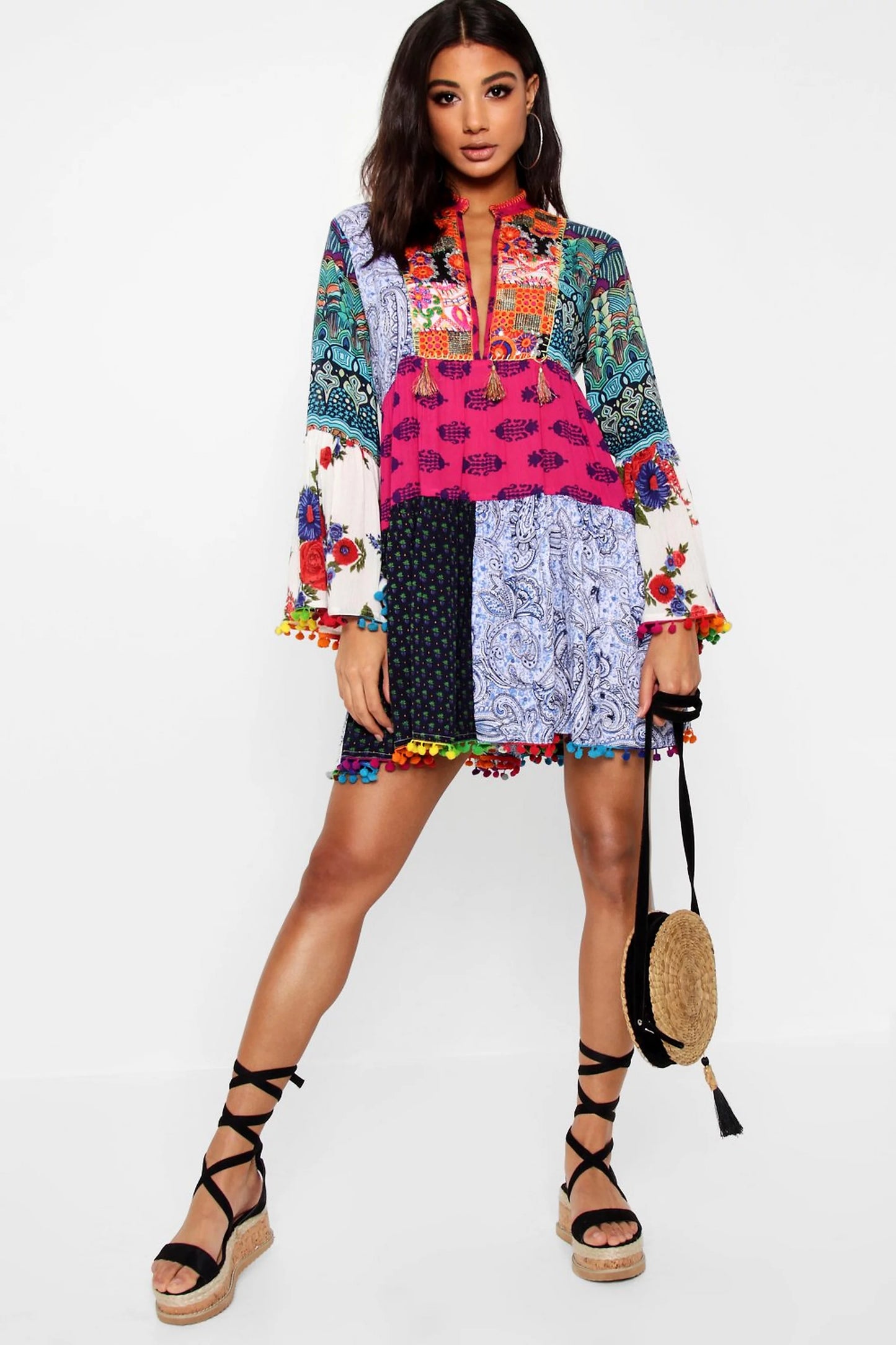 Patchwork Print Dress - Boohoo