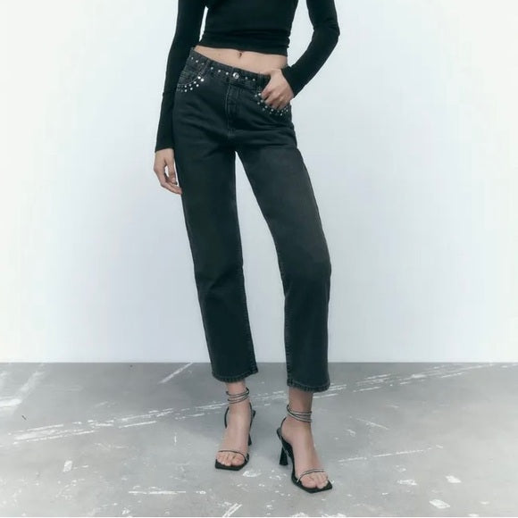 Rhinestone Black Jeans - Zara