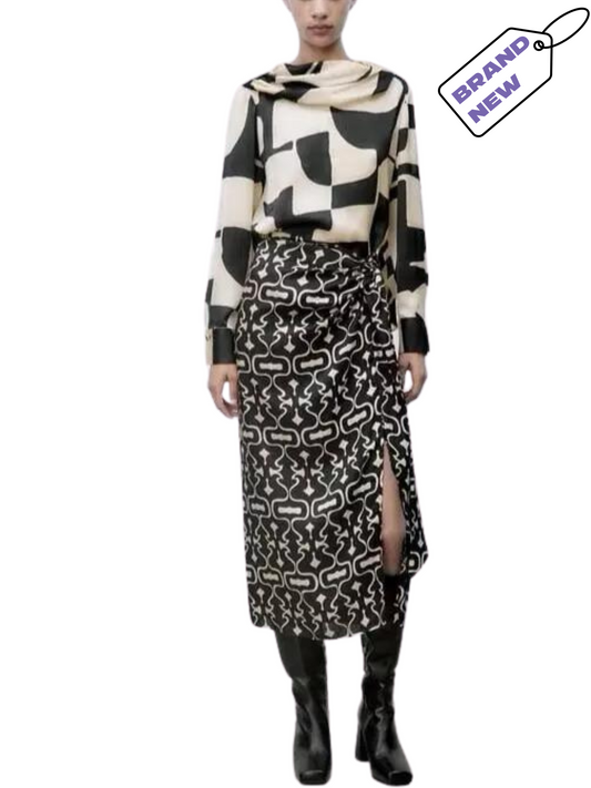 Geometric Print Midi Skirt - Zara