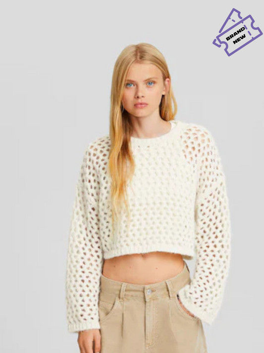 White Knitted Top - Bershka