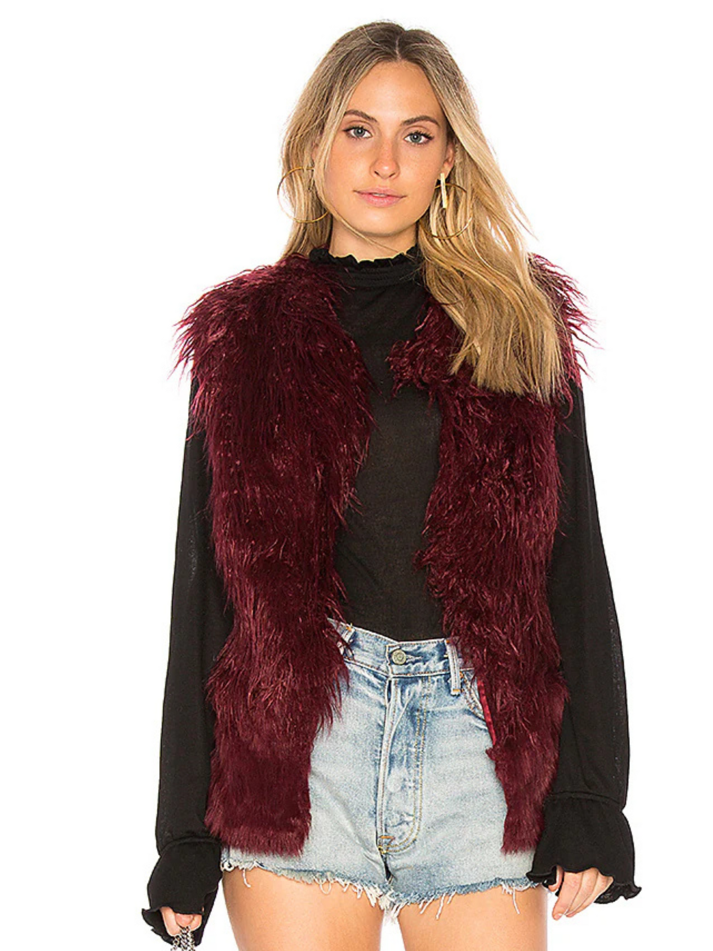 Burgundy Fur Vest - Amisu