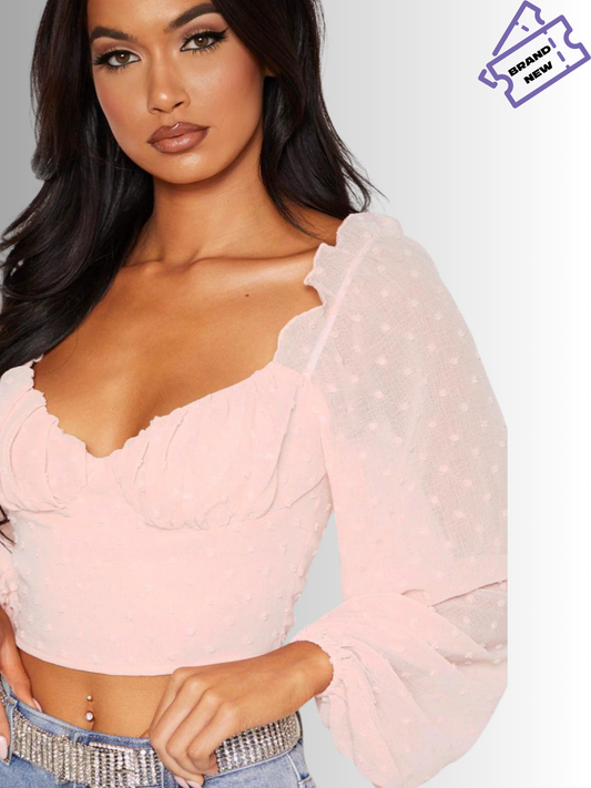 Mesh Sleeve Crop Top - Pretty Little Thing