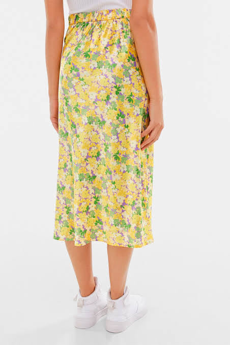 Floral Satin Skirt - Bershka